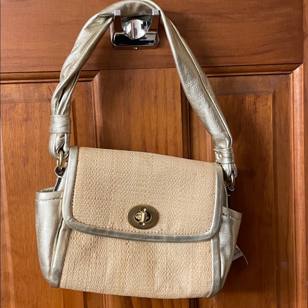 NWT Coach Purse, Unique Wicker and Gold! Soft Twist Handle & Lavender Interior